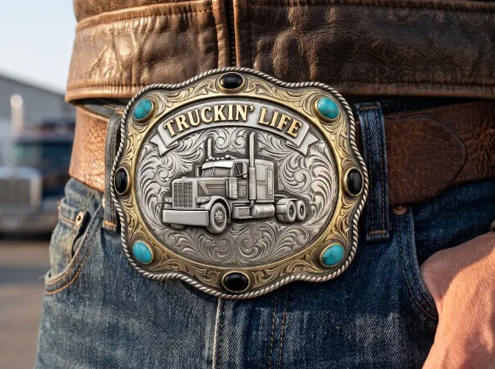 Western Turquoise Truck Belt Buckle Western Turquoise Truck Belt Buckle