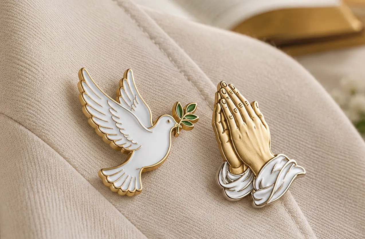 Custom Holy Spirit Peace Dove & Praying Hands Christian Lapel Pins