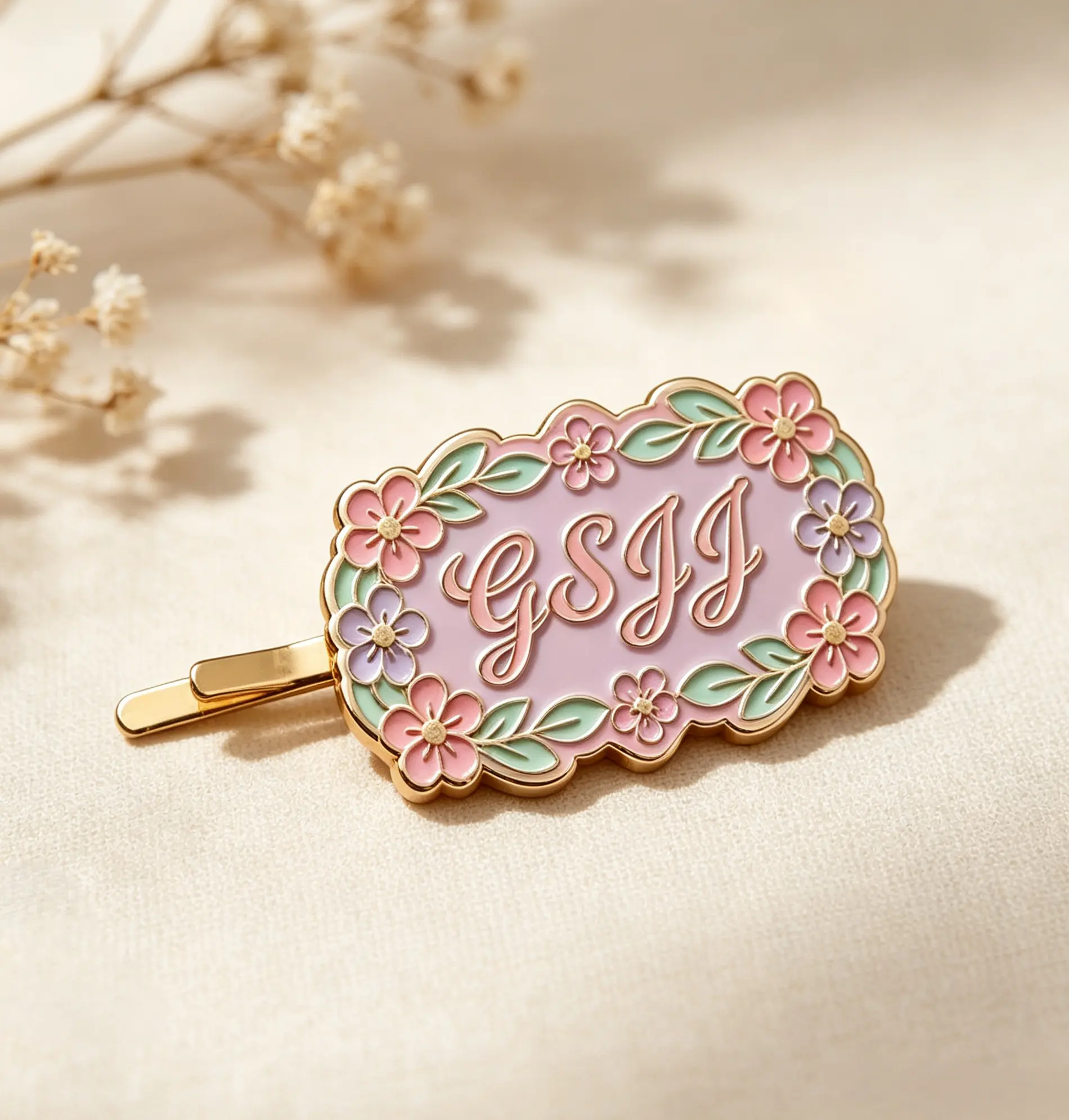 Hair Clip with Logo and Floral Border Design Hair Clip with Logo and Floral Border Design