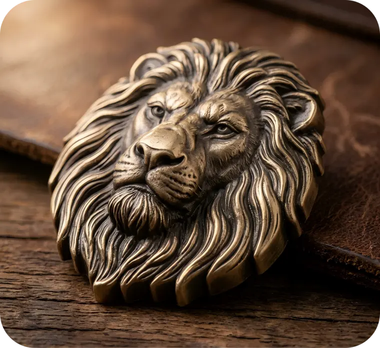 Custom 3D Animal Pin - Antique Bronze Sculpted Relief custom 3d lion pin with antique bronze sculpted fur texture