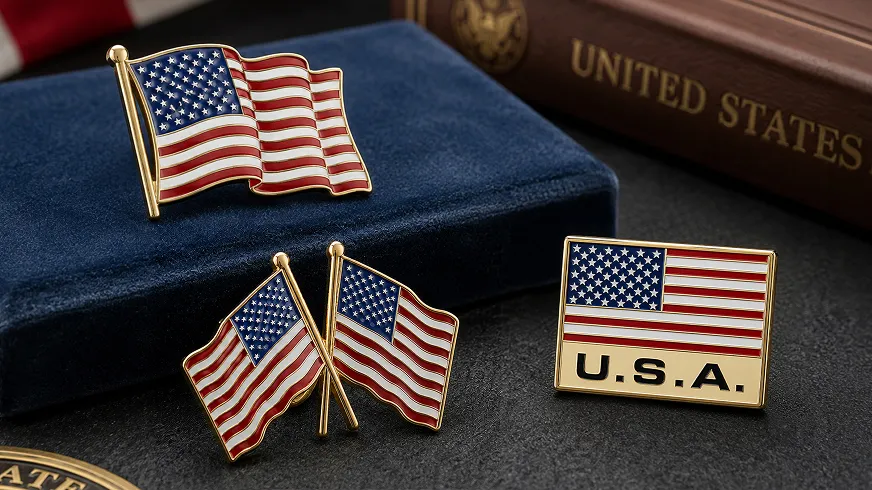 Custom flag pins with patriotic designs