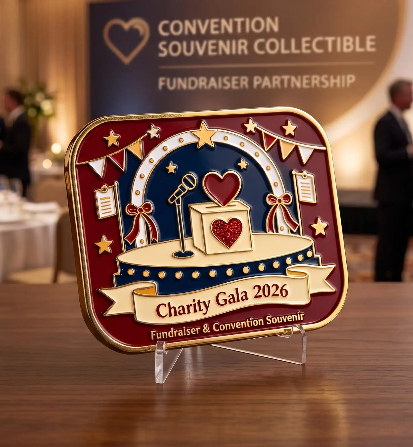 Charity Gala Pins with Glitter Effects Charity Gala Pins with Glitter Effects