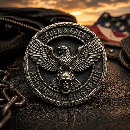 Skull and Eagle Biker Pin With Detailed Metal Relief Skull and Eagle Biker Pin With Detailed Metal Relief