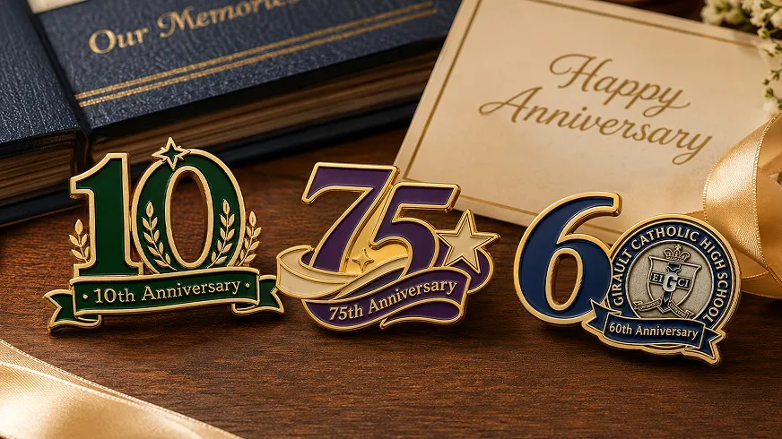 Custom anniversary pins for milestones and celebrations