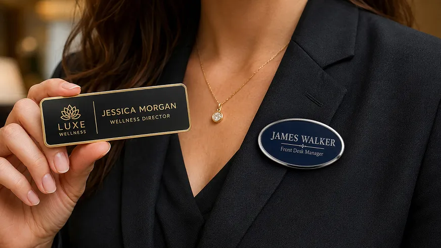 Custom name pins with personalized employee designs
