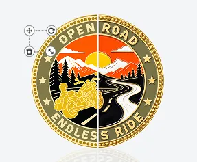 Open Road Biker Pin Template With Mountain and Motorcycle Design Open Road Biker Pin Template With Mountain and Motorcycle Design