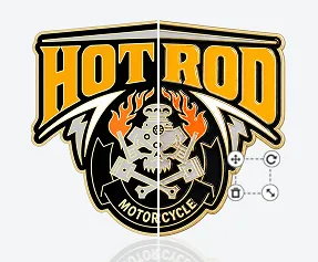 Hot Rod Skull Biker Pin Template With Flames and Mechanical Details Hot Rod Skull Biker Pin Template With Flames and Mechanical Details