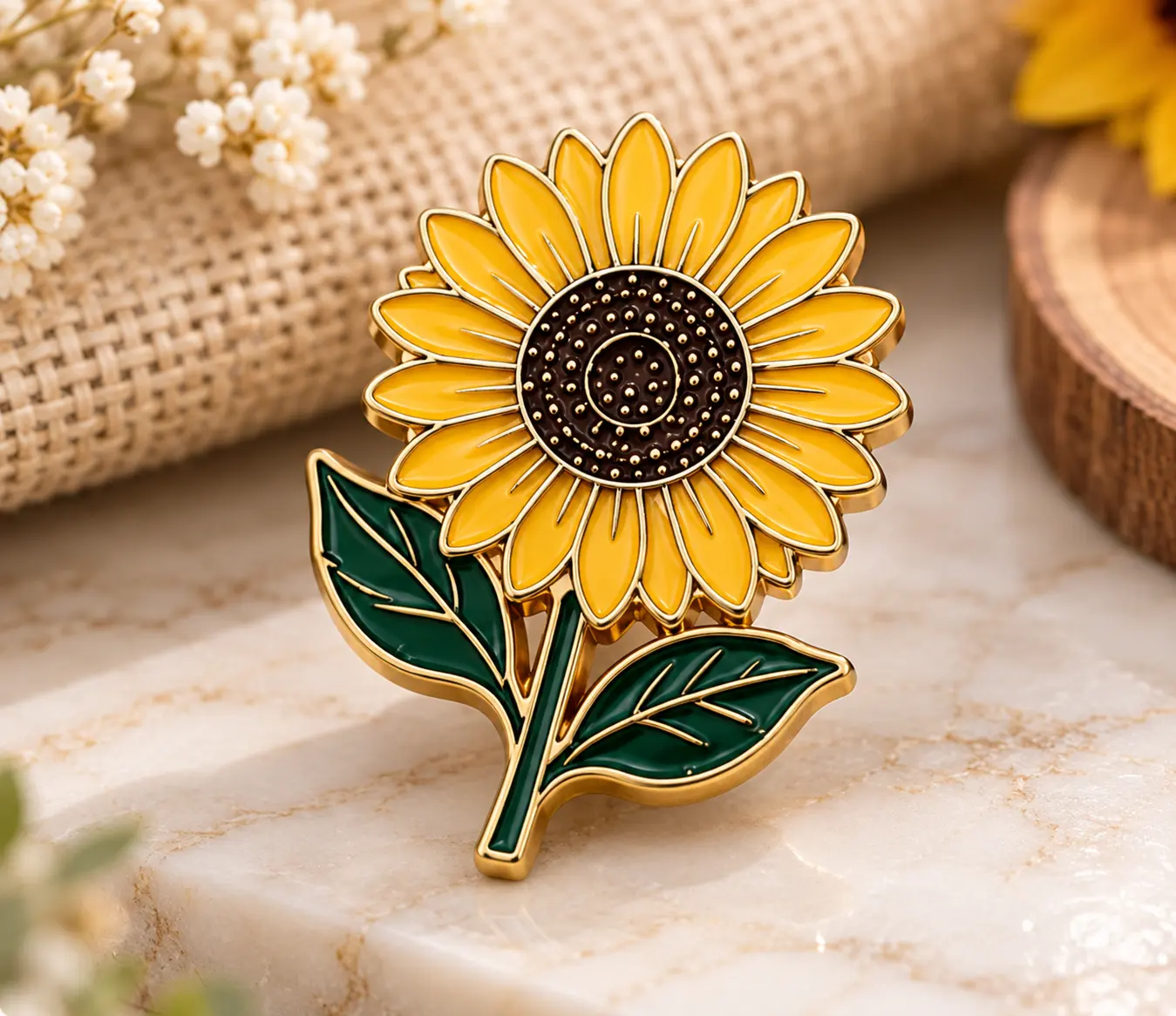 Vibrant Sunflower Enamel Pins With a Golden Yellow Bloom Vibrant Sunflower Enamel Pins With a Golden Yellow Bloom