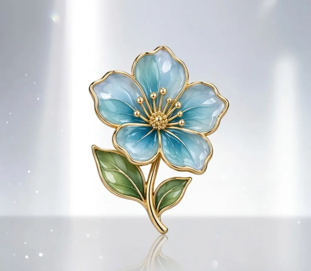 Transparent Wedding Flower Pin With Clear Enamel Petals Transparent Wedding Flower Pin With Clear Enamel Petals