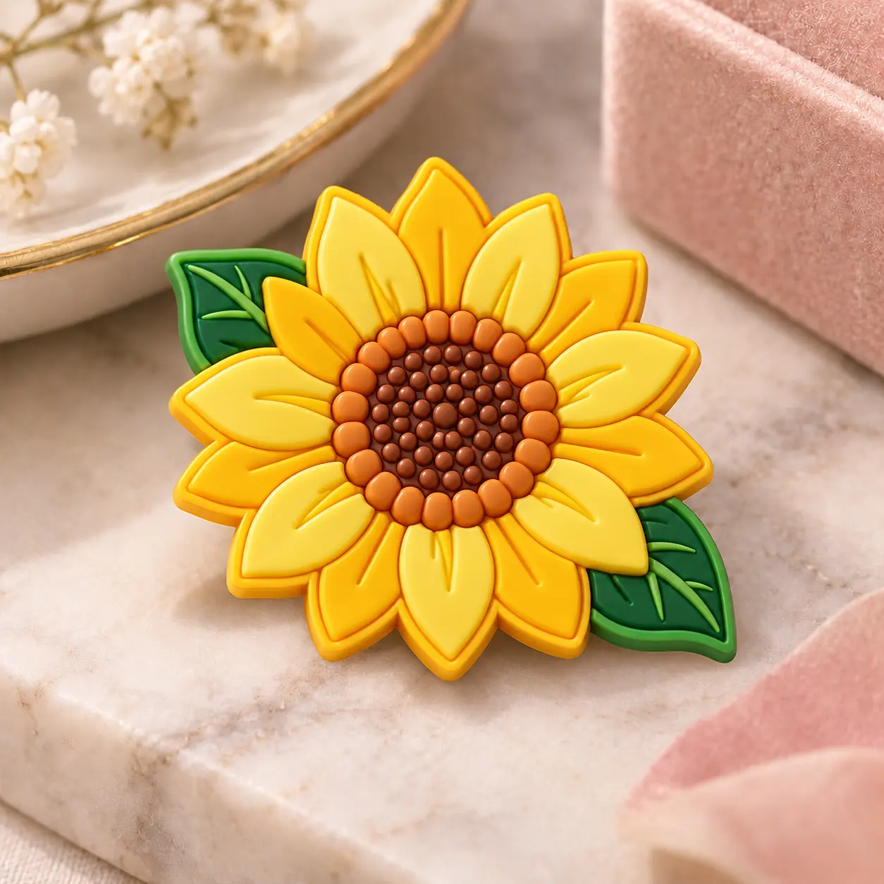 PVC Flower Pin With Raised Sunflower Details PVC Flower Pin With Raised Sunflower Details