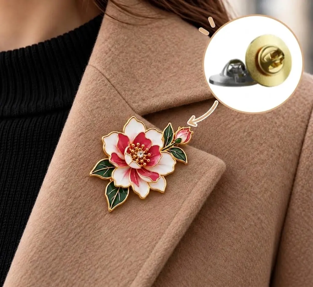 Custom Flower Pin With Butterfly Clutch Backing Custom Flower Pin With Butterfly Clutch Backing