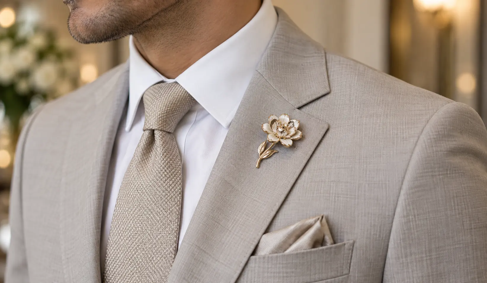 Flower Lapel Pin for Grey Beige and Light Suits Flower Lapel Pin for Grey Beige and Light Suits