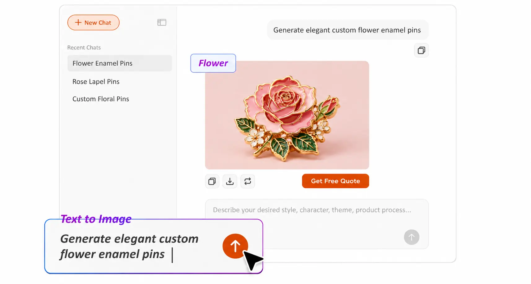 AI Enamel Pin Mockup Generator AI Flower Enamel Pin Generator for Custom Floral Pin Designs