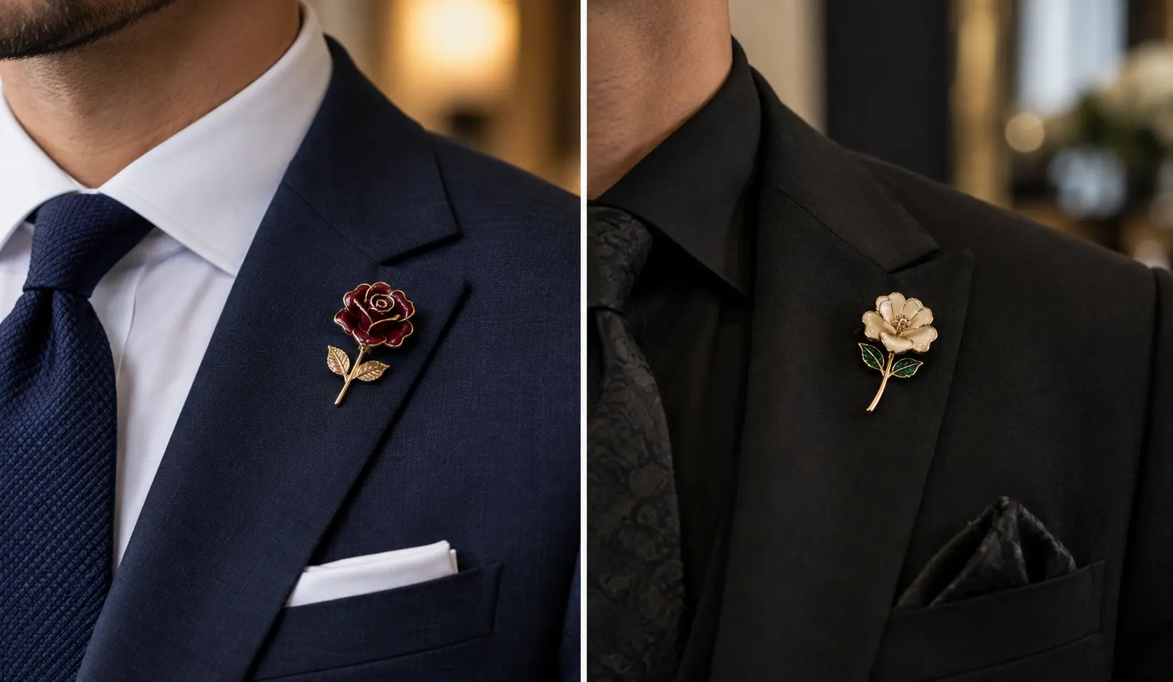 Flower Lapel Pins for Navy and Black Suits Flower Lapel Pins for Navy and Black Suits