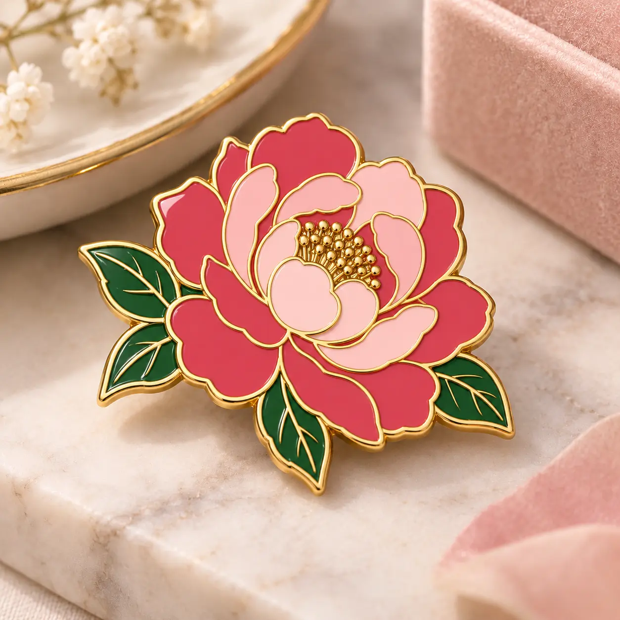 Hard Enamel Flower Pin With Polished Metal Details Hard Enamel Flower Pin With Polished Metal Details