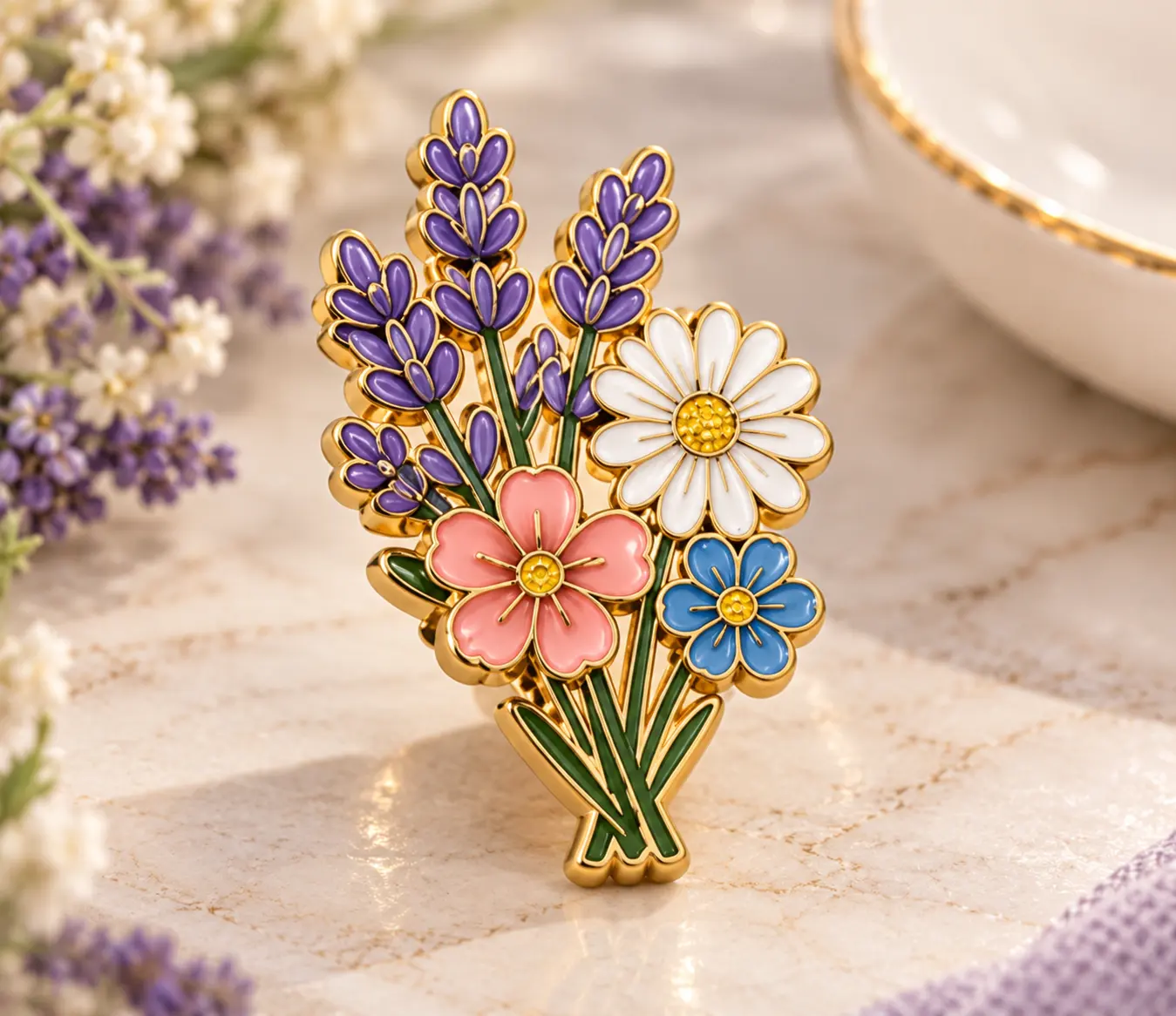 Custom Birth Flower Bouquet Enamel Pins Featuring Mixed Floral Elements Custom Birth Flower Bouquet Enamel Pins Featuring Mixed Floral Elements