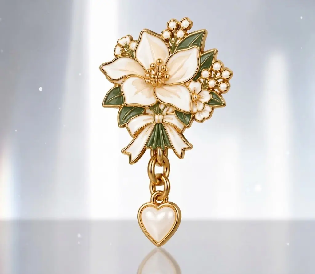 Wedding Flower Pin With Hanging Chain Details Wedding Flower Pin With Hanging Chain Details