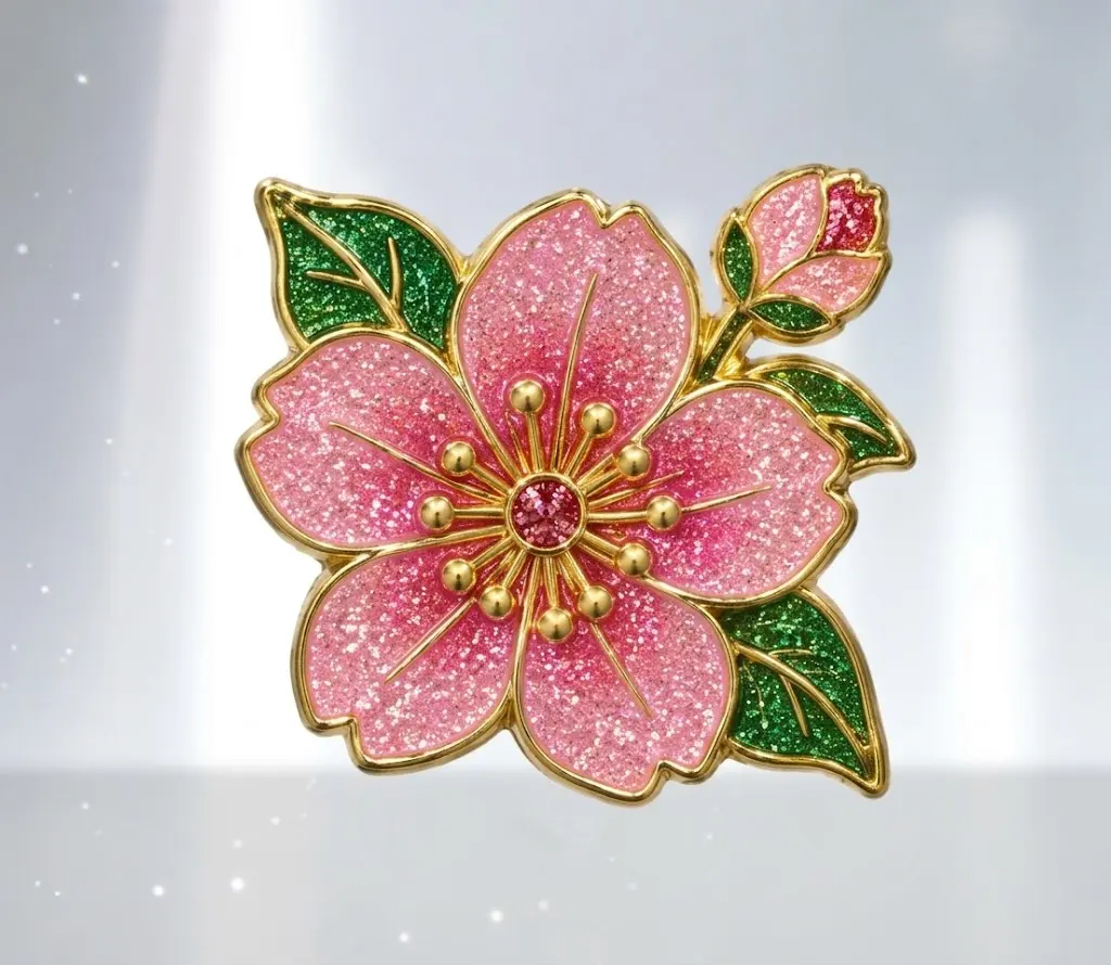 Glitter Enamel Flower Pin With Sparkling Floral Details Glitter Enamel Flower Pin With Sparkling Floral Details