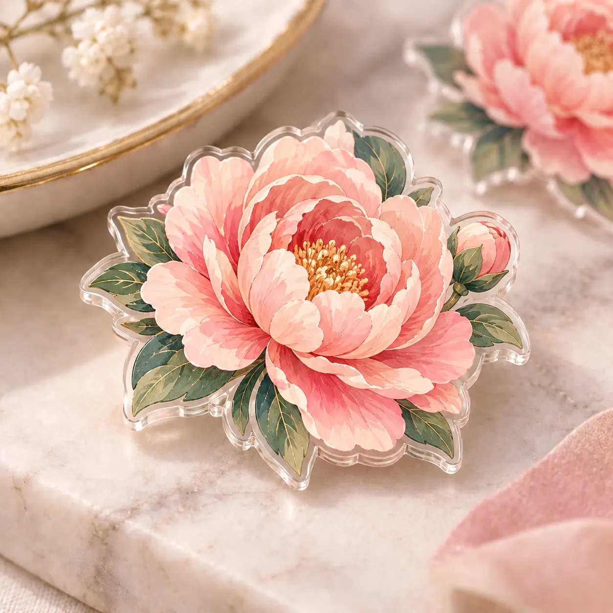 Acrylic Flower Pin With Full-Color Floral Printing Acrylic Flower Pin With Full-Color Floral Printing