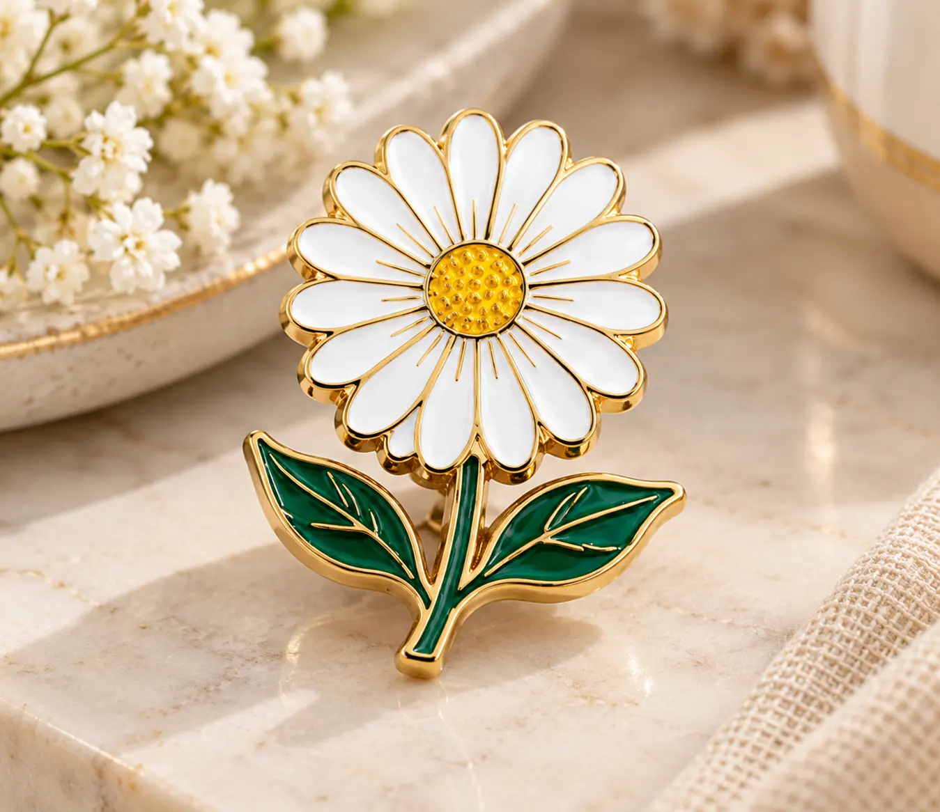 Classic Daisy Enamel Pins With White Petals and a Yellow Center Classic Daisy Enamel Pins With White Petals and a Yellow Center