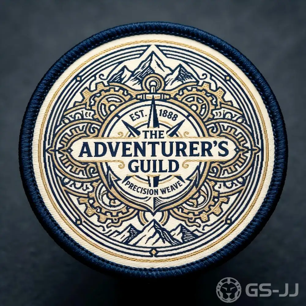 Detailed custom woven badges with small lettering and merrowed border Detailed custom woven badges with small lettering and merrowed border
