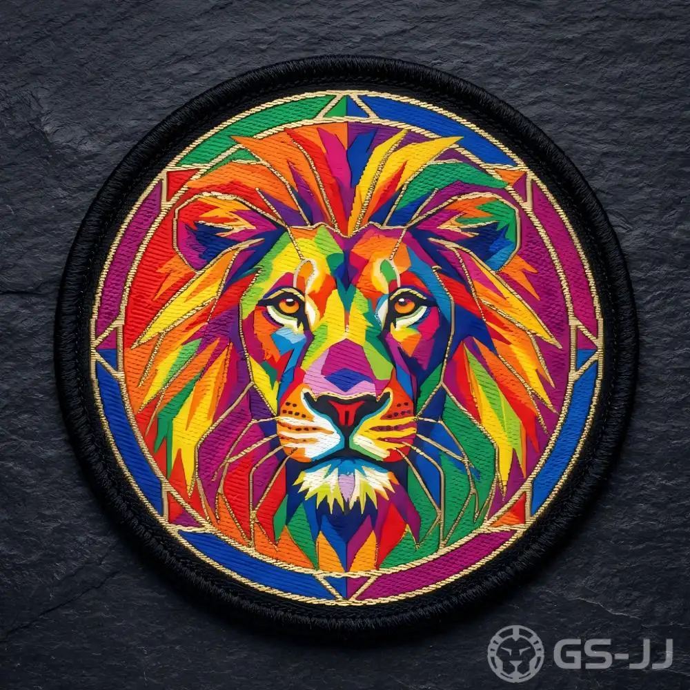 Personalized woven patches with vibrant lion mascot design Personalized woven patches with vibrant lion mascot design