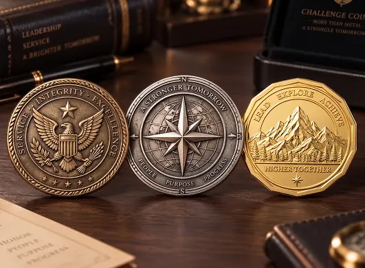 Die Struck Challenge Coins With Detailed Raised and Recessed Metal Designs