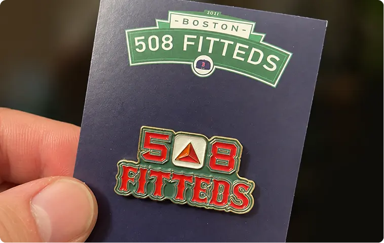 Branded Enamel Pins with Custom Backer Cards 508 fitteds boston enamel pins with backer cards