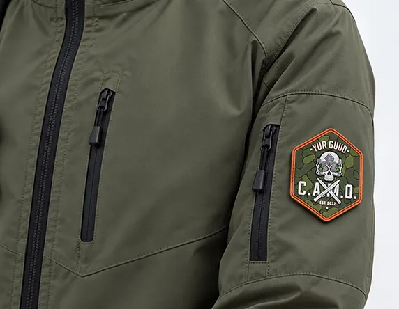 Custom PVC Patches No Minimum Custom PVC patch size guide for upper arm sleeve placement