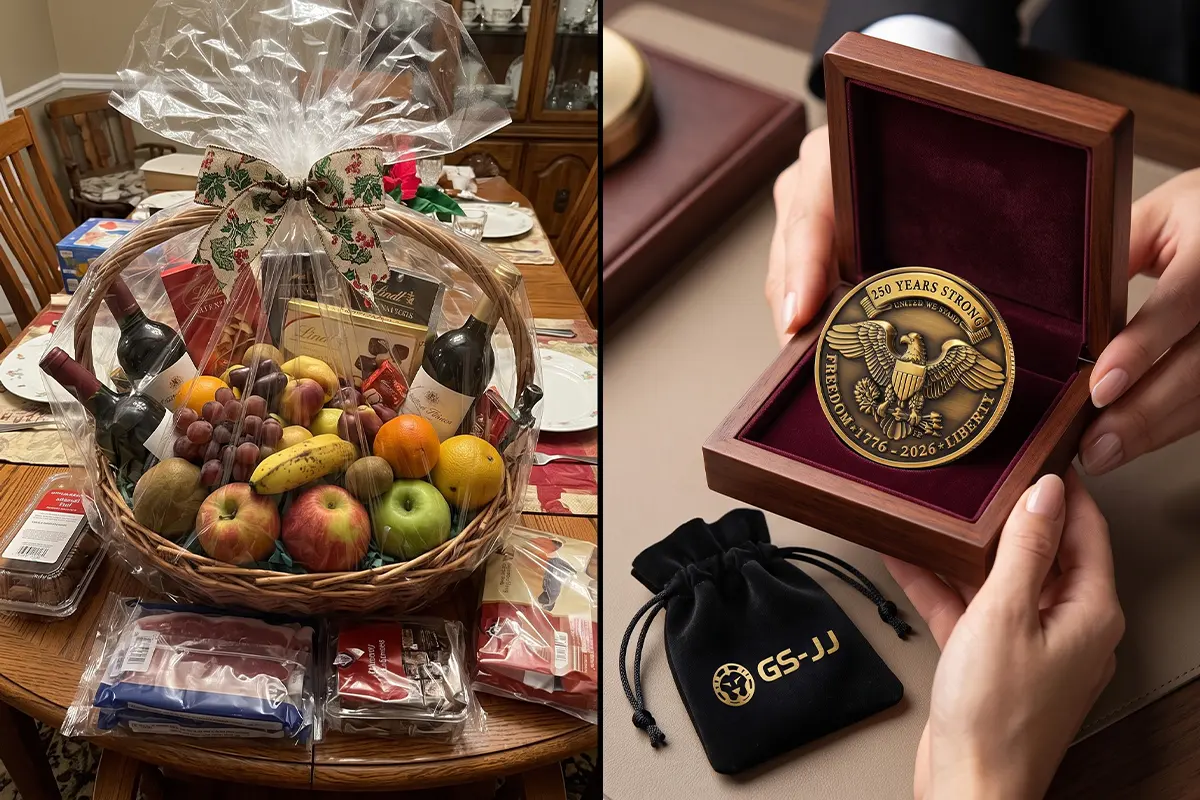 Compact GS-JJ Challenge Coins vs. Bulky Fruit Baskets Compact GS-JJ Challenge Coins vs. Bulky Fruit Baskets