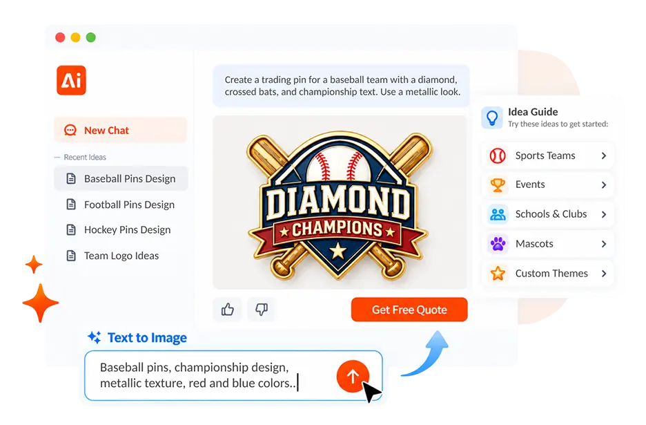 Free Text to Image Art AI Pin Generator AI pin generator tool creating custom pins from text prompts or upload designs