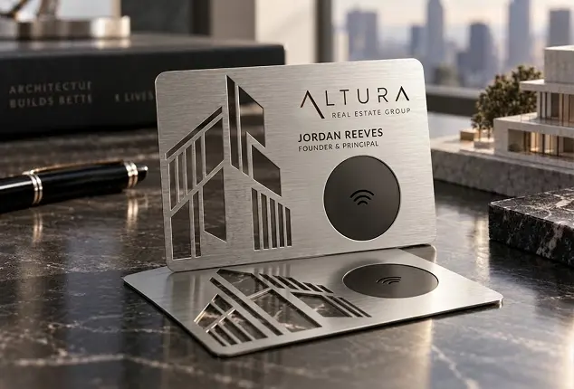 Silver Cutout NFC Metal Business Cards Silver Cutout NFC Metal Business Cards