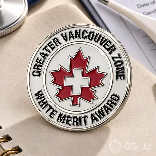Greater Vancouver Zone White Merit Award nursing pins with red maple leaf Greater Vancouver Zone White Merit Award nursing pins with red maple leaf
