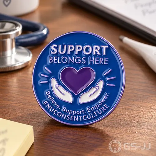 Support Belongs Here round nursing pins with #NUCONSENTCULTURE text Support Belongs Here round nursing pins with #NUCONSENTCULTURE text