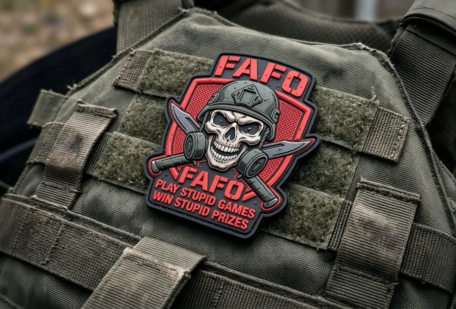 3D PVC skull morale patch on tactical vest