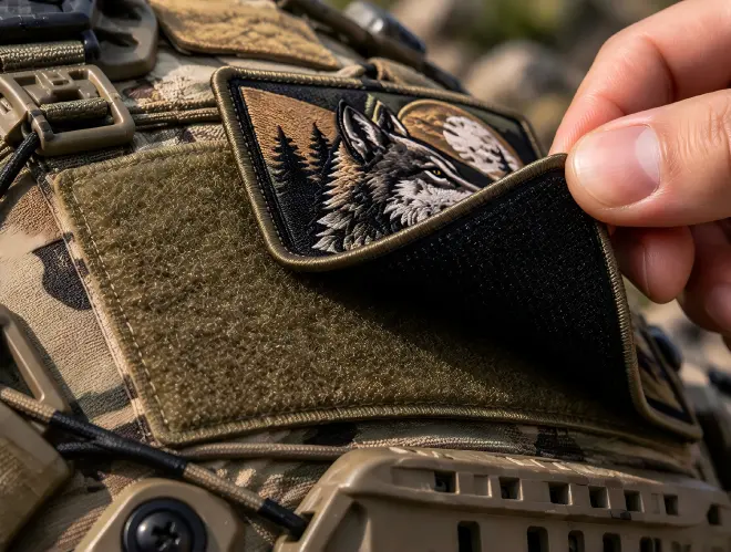 Tactical hook and loop patch backing close up detail