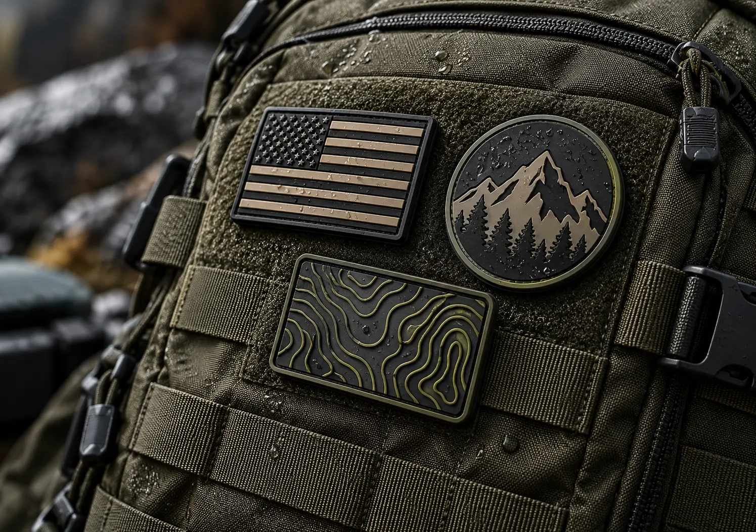 PVC Backpack Patches with Tactical Flag and Topographic Designs PVC Backpack Patches with Tactical Flag and Topographic Designs