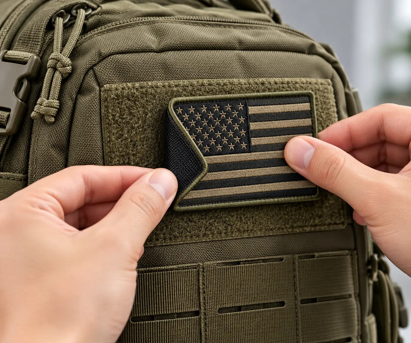Velcro Backpack Patches Attached to a Tactical Backpack Velcro Backpack Patches Attached to a Tactical Backpack