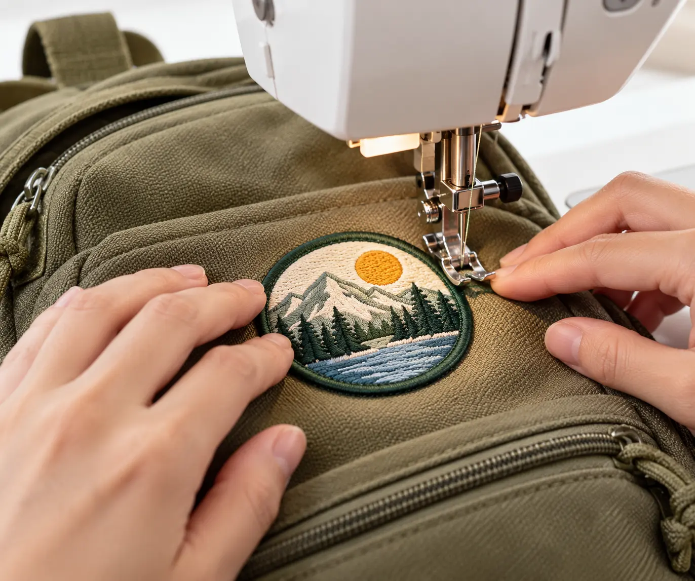 Sew On Backpack Patches Attached with Needle and Thread Sew On Backpack Patches Attached with Needle and Thread