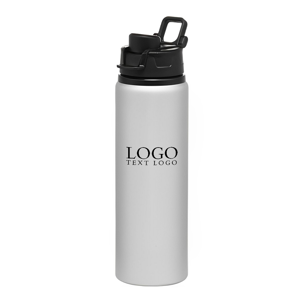 Custom 25 Oz Aluminum Water Bottles with Snap Lid Silver With Logo