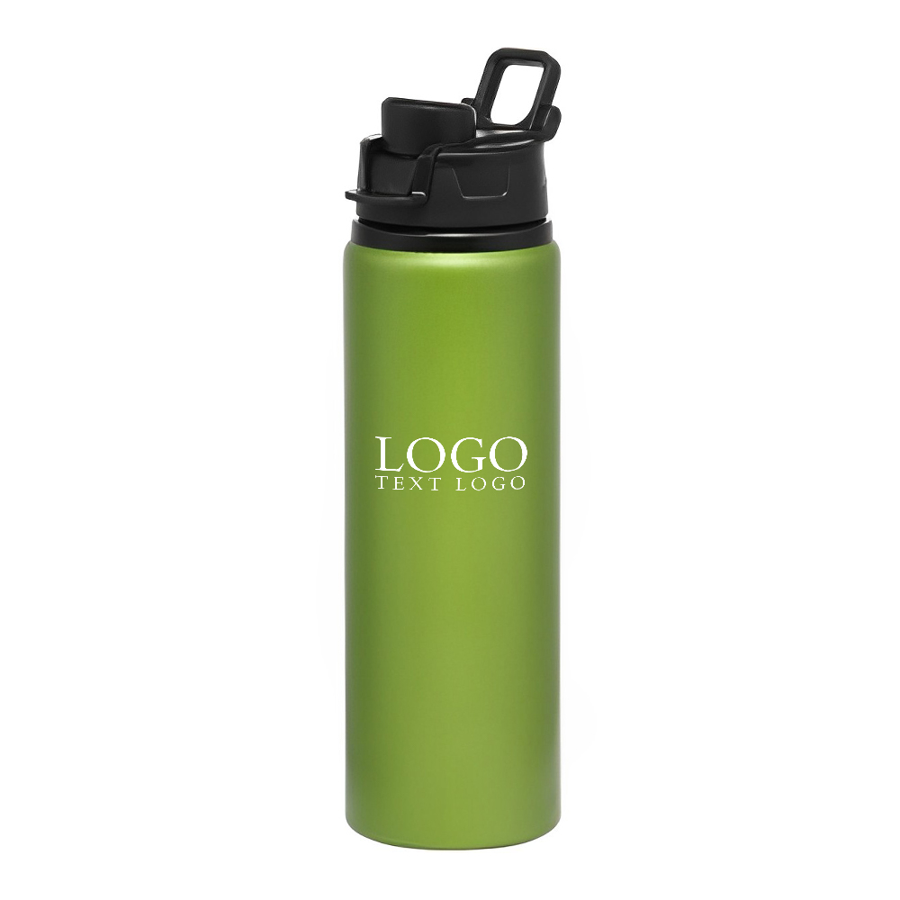 Custom 25 Oz Aluminum Water Bottles with Snap Lid Green With Logo
