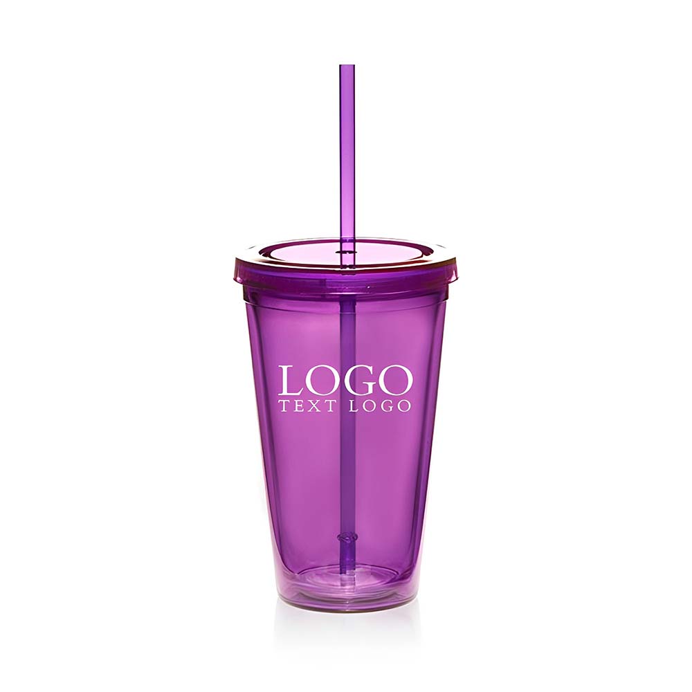 Promotional Double Wall Acrylic Tumbler With Straw Purple With Logo