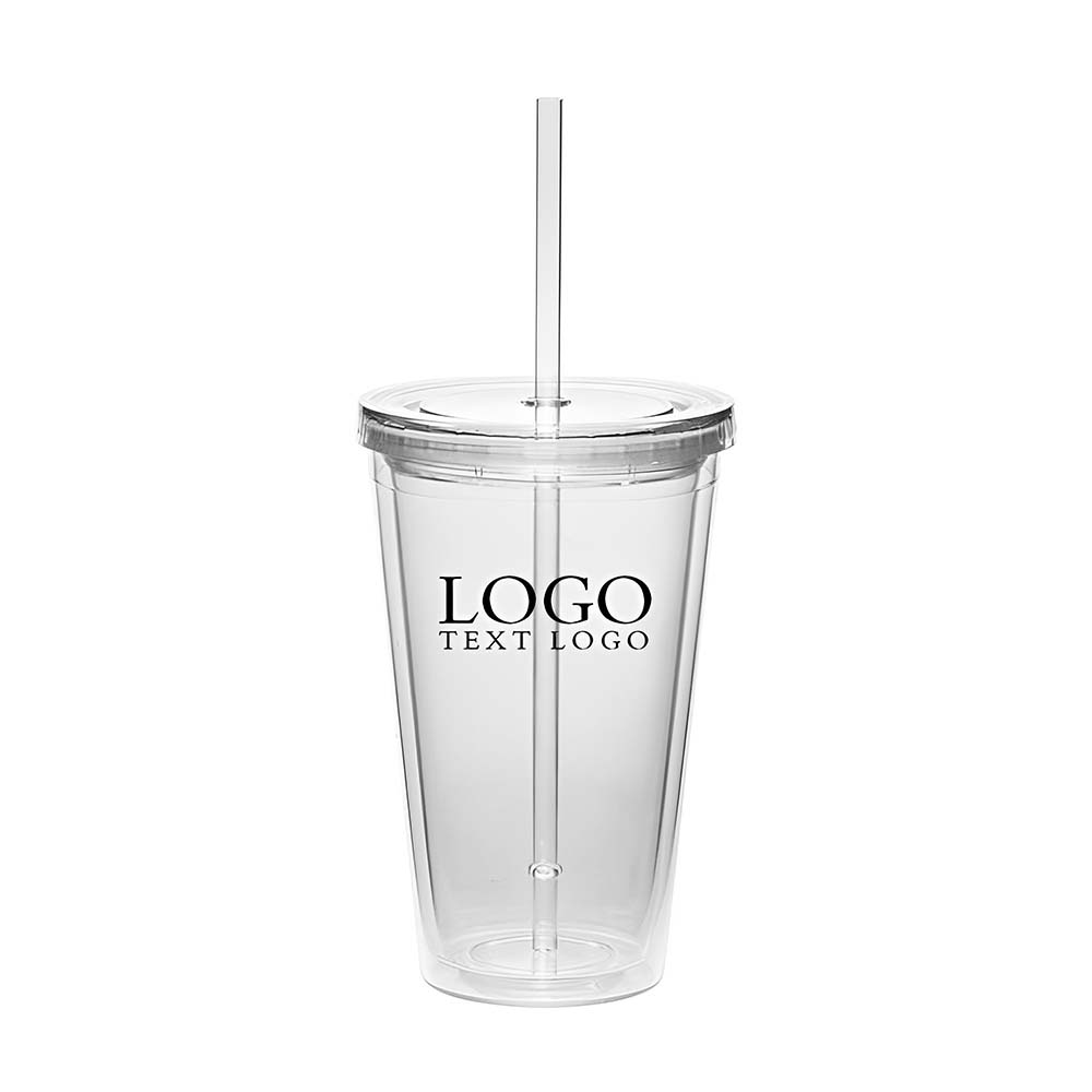 Promotional Double Wall Acrylic Tumbler With Straw Clear With Logo