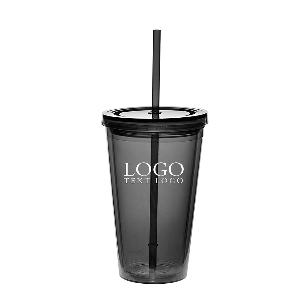 Promotional Double Wall Acrylic Tumbler With Straw Charcoal With Logo