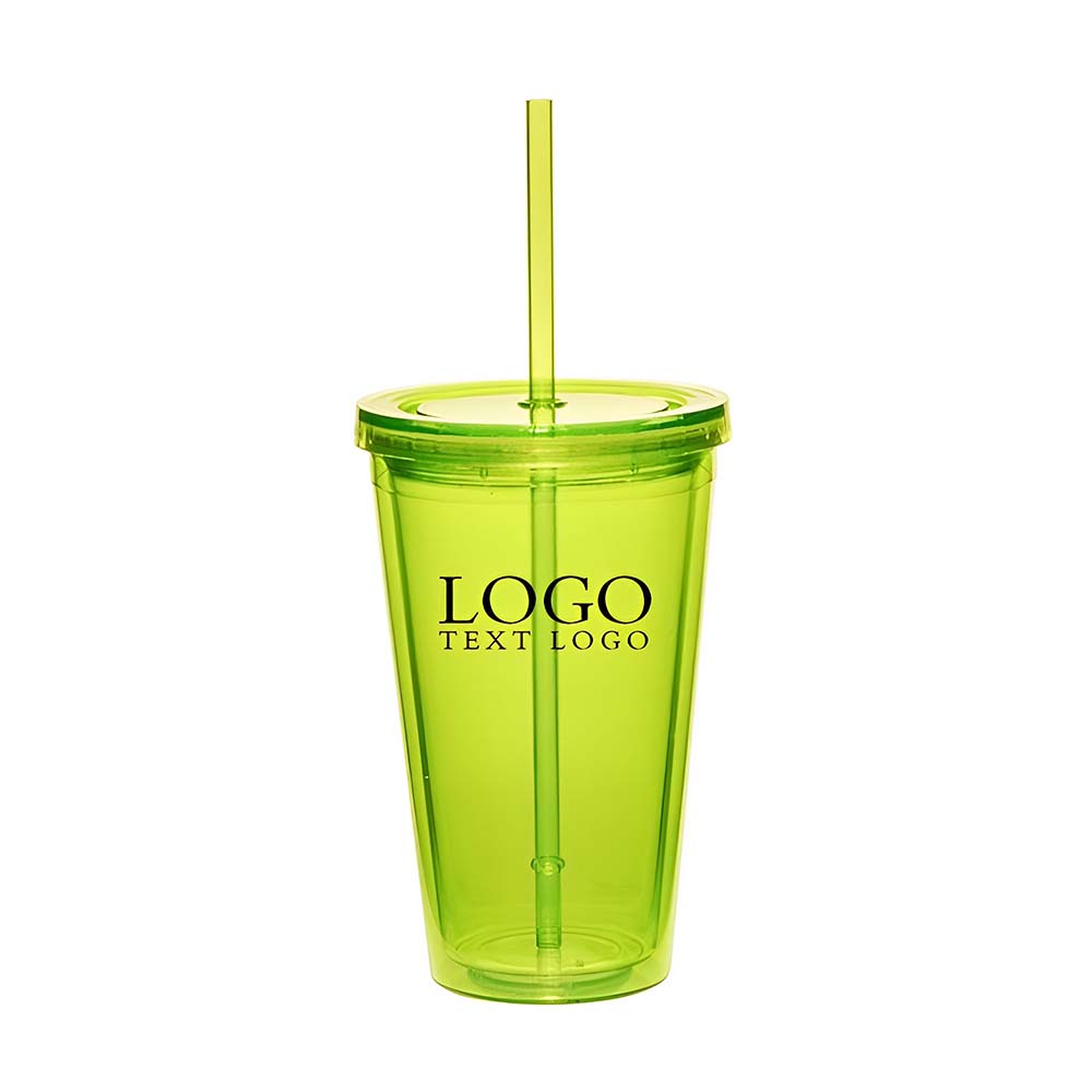 Promotional Double Wall Acrylic Tumbler With Straw Lime Green With Logo
