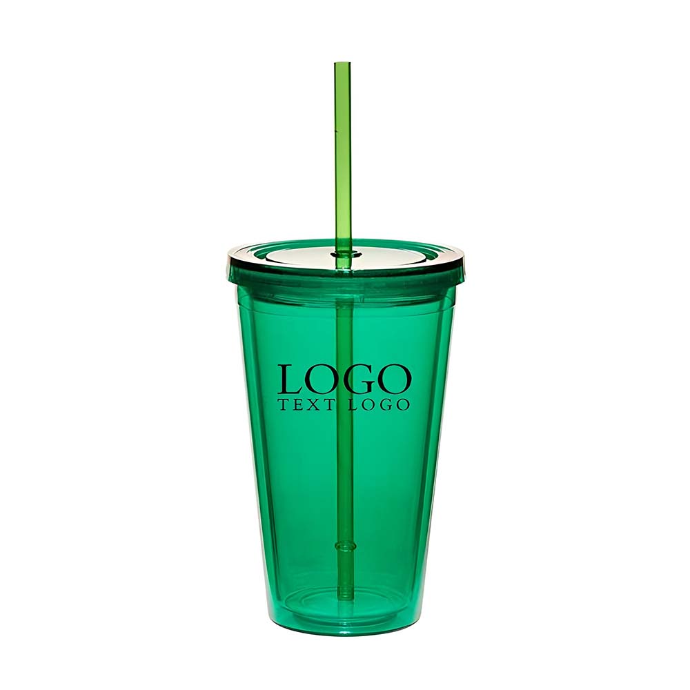 Promotional Double Wall Acrylic Tumbler With Straw Green With Logo