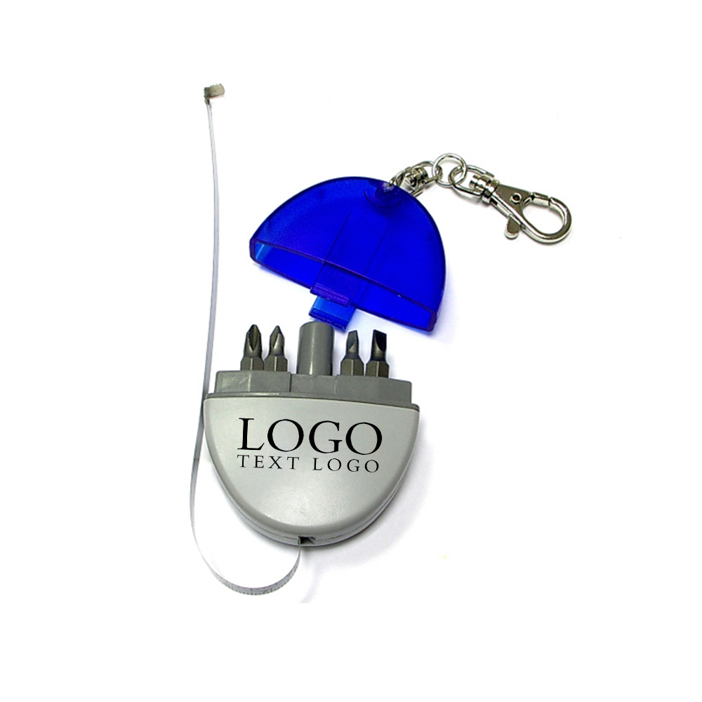 Mini Tool Kit With Tape Measure And Keychain Blue Silver With Logo