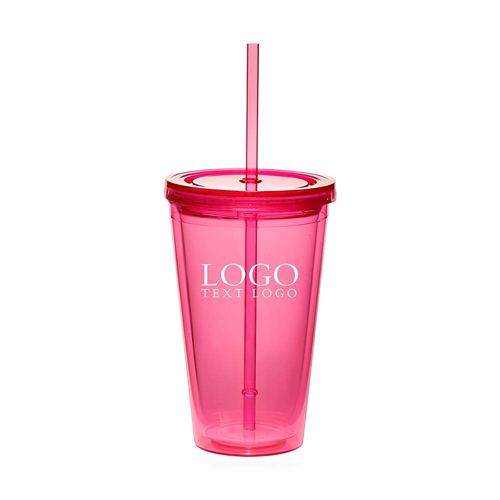 Promotional Double Wall Acrylic Tumbler With Straw Fuchsia With Logo