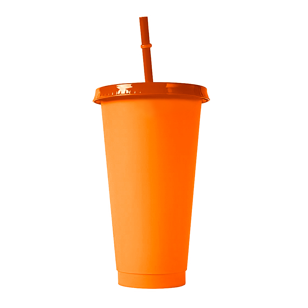 24 Oz Color Changing Cup Plastic Tumblers With Lids Orange Color