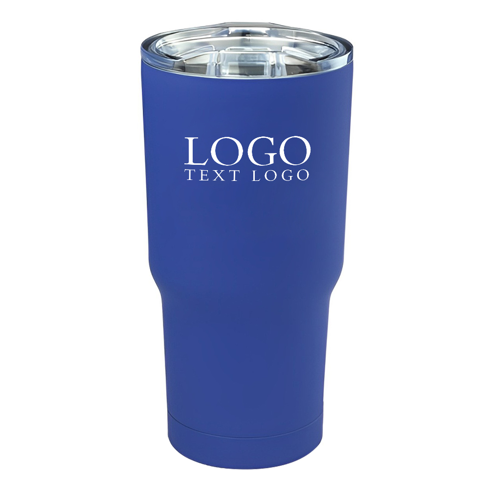Custom Rubberized Stainless Steel Travel Mugs Blue With Logo